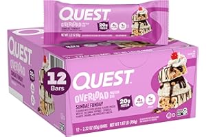 Quest Nutrition Overload Protein Bars, Sundae Funday, 20g Protein, 1g Sugar, 4g Net Carbs, Gluten Free, 12 Count
