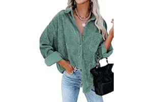 Dokotoo Womens Corduroy Button Down Shirts Boyfriend Long Sleeve Oversized Blouses Tops