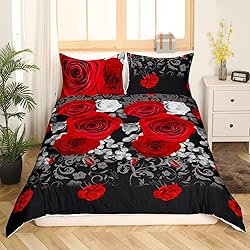 3D Rose Duvet Cover Queen for Boys Girls Kids Red