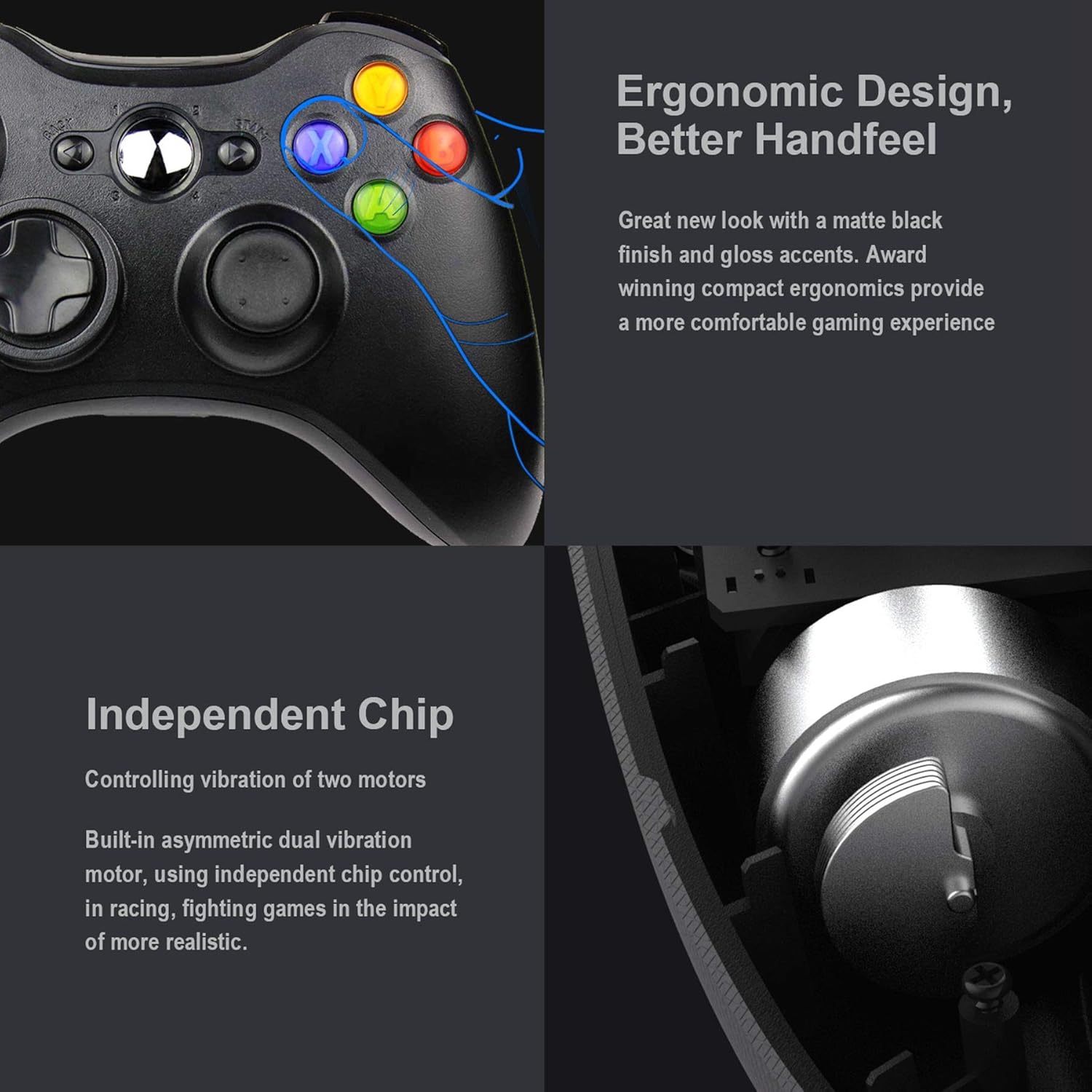 YCCSKY Xbox 360 Wired Controller, Wired Xbox 360 Game Controller USB Gamepad Joypad Joystick Controller with Dual-Vibration and Trigger Buttons for Xbox 360 Slim PC Windows 7/8/10 (Black): Computers & Accessories