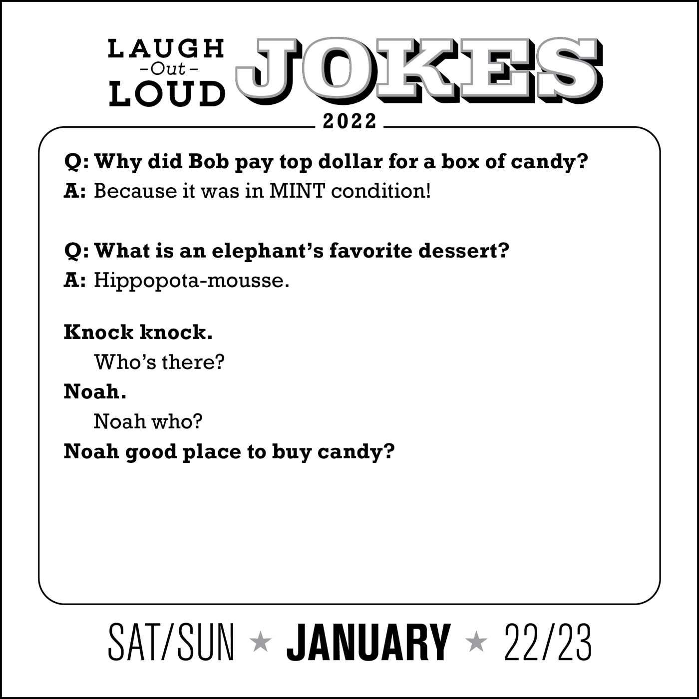 Laugh-Out-Loud Jokes 2022 Day-To-Day Calendar: 1,000 Punny Jokes: Elliott, Rob: 9781524863678: Amazon.com: Books