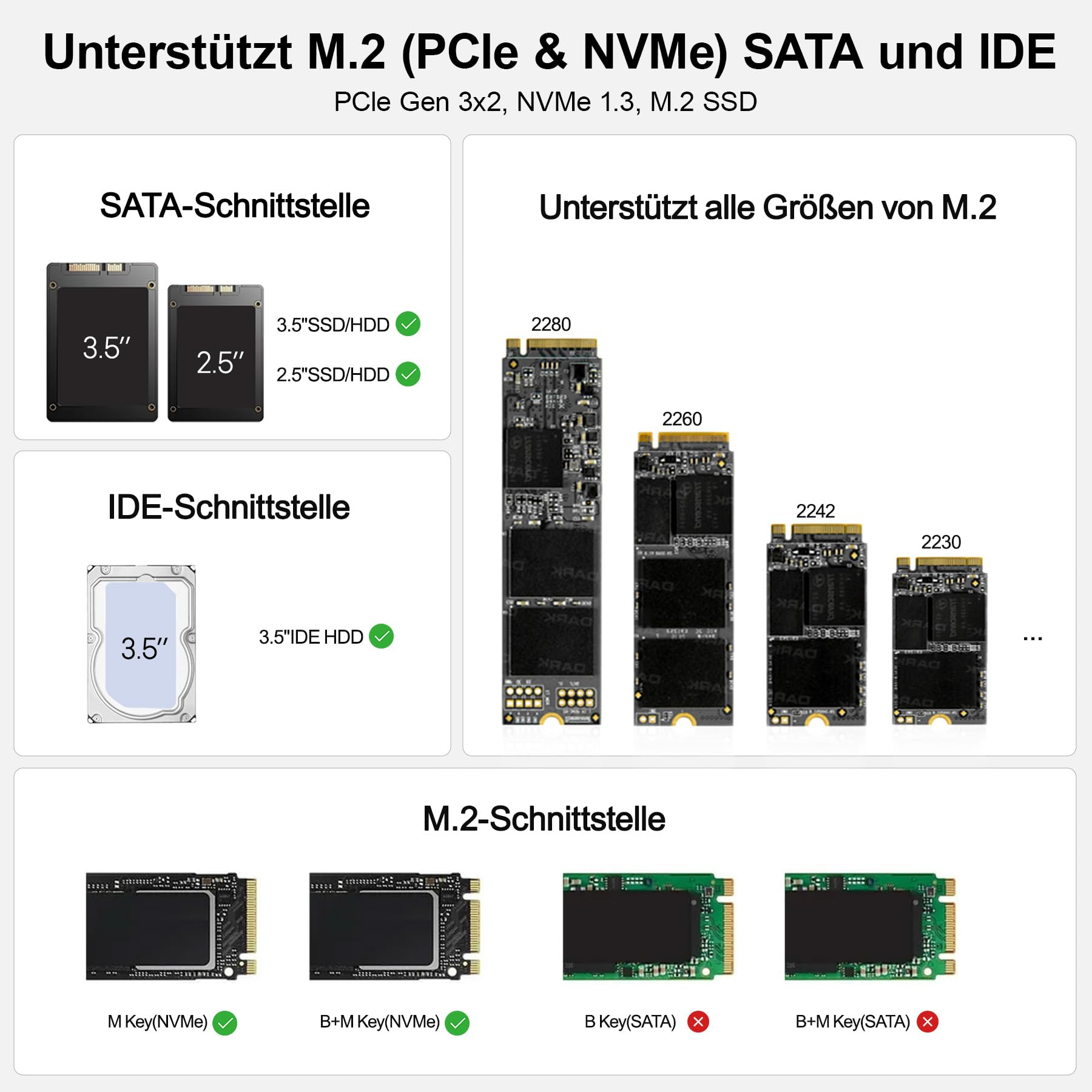 Alxum IDE SATA USB Adapter, USB 3.0 Festplatten Adapter mit Netzschalter 6