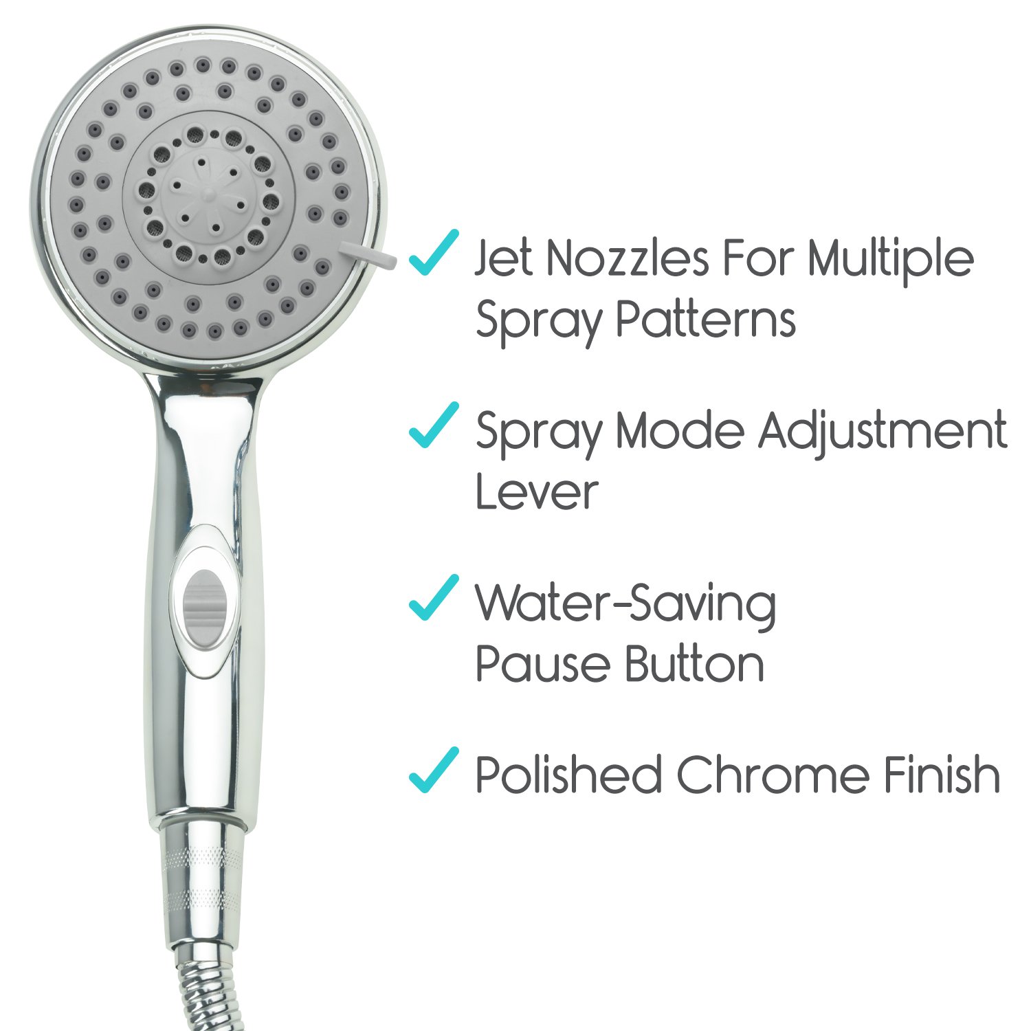 Vive Handheld Shower Head Long Hose, High Pressure, Chrome Bathroom