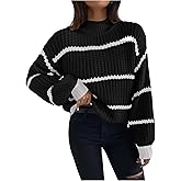 GORGLITTER Women's Striped Oversized Sweaters Color Block Long Sleeve Turtleneck Cute Fall Knit Pullover Trendy 2025