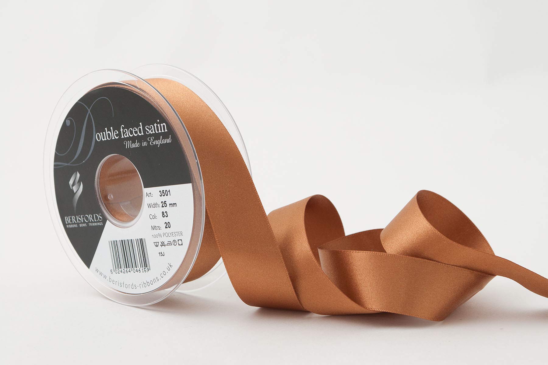 Berisfords Double FACE Poly Satin Ribbon, Sable, 25 mm โ image 1