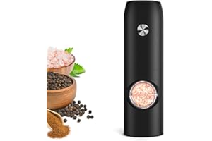 FRTONYI Electric Salt and Pepper Grinder, Automatic Rechargeable Salt Pepper Mill Grinder with 70ml Container, Adjustable Coarseness, LED Light, One-Hand Operation for Kitchen BBQ