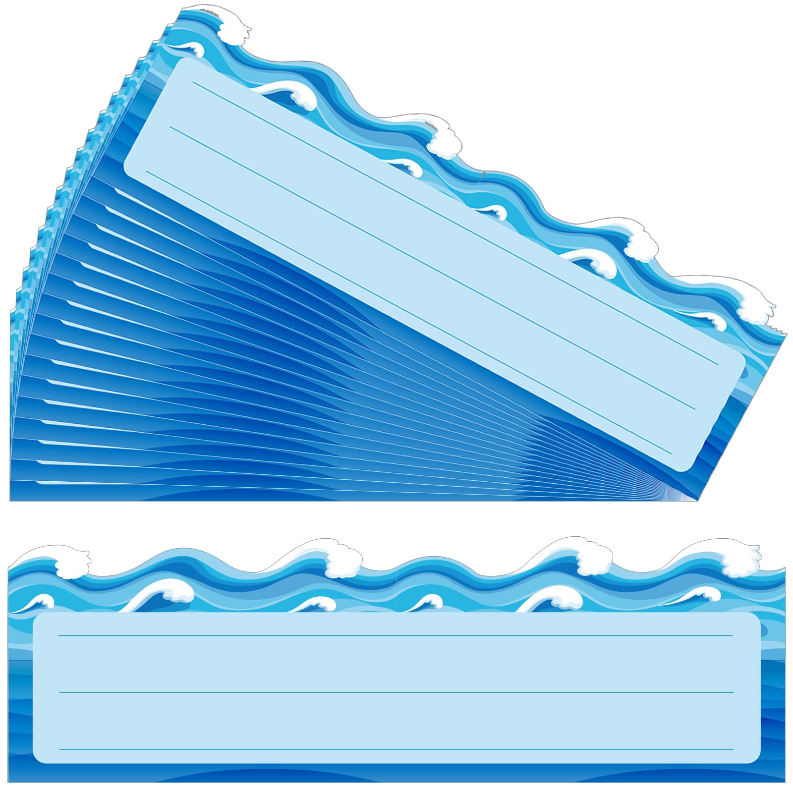 Photo 1 of Maitys 60 Sheets Ocean Waves Name Plates for Classroom Die Cut Name Tags for Desk Classroom Flat Nameplates for Kids Teaching Tool Labeling Office Decorations