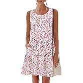 nclook Womens Summer Casual Dresses Sweet Cute Crewneck Sleeveless Dress with Pockets