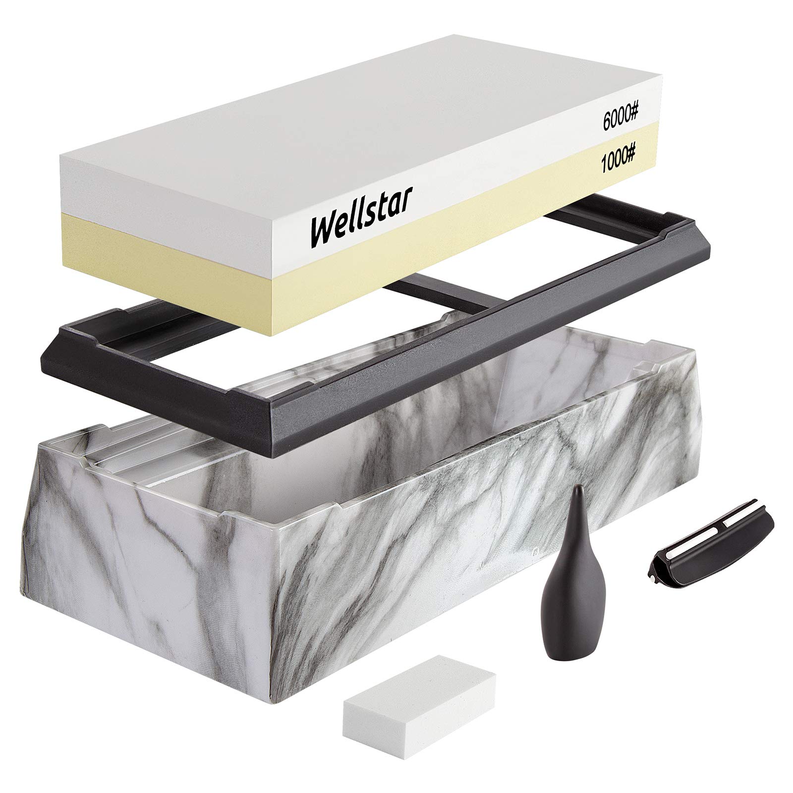 WELLSTAR Knife Sharpening Stone Set, no Crack Whetstone, 1000/6000, Knife Sharpener, Water Stone Set for Chef's Knife, Scissors, ax, Hatchet, Blade, WERA Tools, Whetstone, White + Yellow