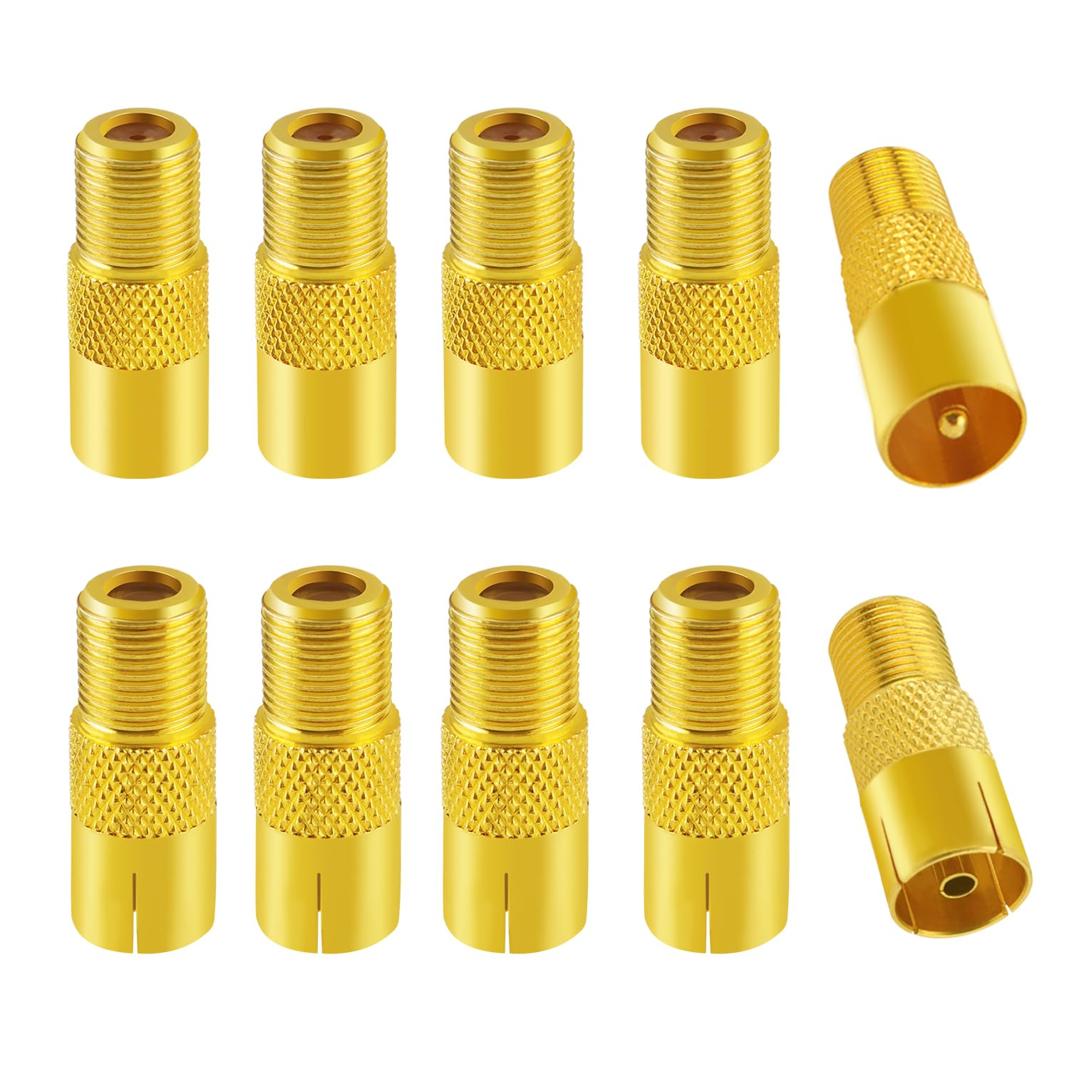 10 PCS F Female Plug to RF Male & Female Coaxial Aerial Adapter, KUOQIY TV 9.5 5 Male & 5 Female to F-Type Female Converter, F Type Screw Female Connector to RF Aerial Converter, Gold-Plated