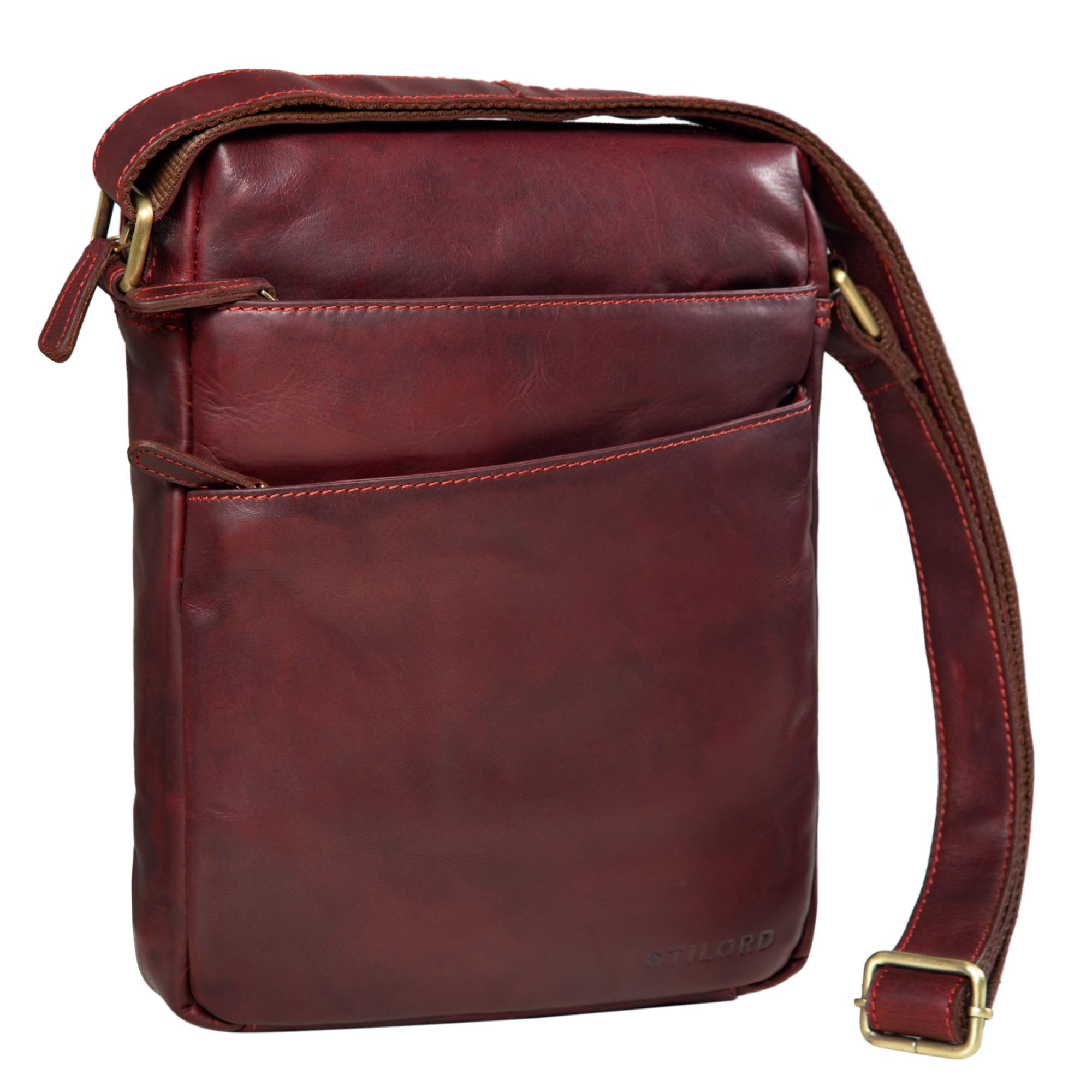 STILORD "Pia" Cross-Body Bag for Women Leather Vintage Handbag Shoulder Bag Everyday Retro Bag Messenger Bag Top Zip for iPad Genuine Leather Colour:Rosso