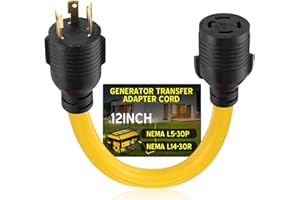 Tellegloww 30amp Generator Adapter Cord Compatible with Nema L5-30p to L14-30r, 3prong to 4prong Locking Generator Transfer Switch to House Inlet Box Adapter STW 10 Awg, 1ft, Etl Listed