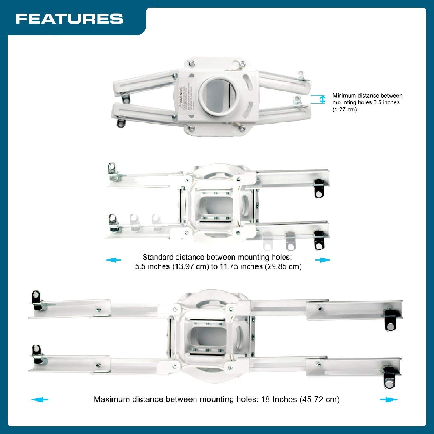 QualGear Pro-AV QG-KIT-CA-3IN-W Projector Mount Kit Accessory Single Joist Ceiling Adapter, 3" 1.5", White: Electronics