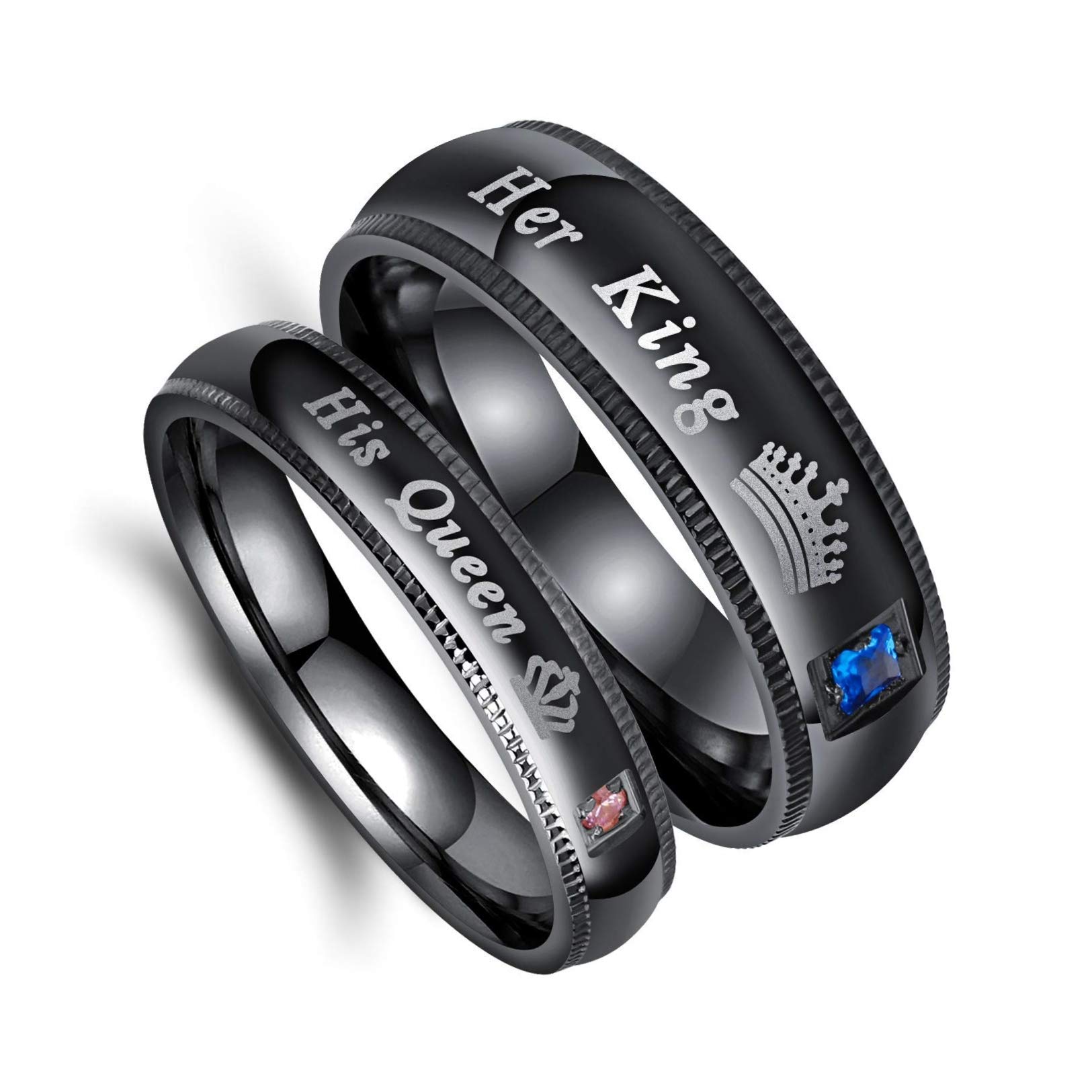 Her King His Queen Ring Black Stainless Steel Wedding Band