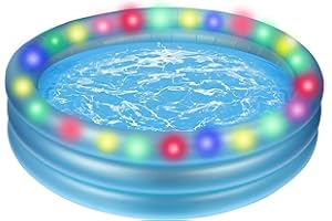 Brillihood Inflatable Pool with LED Lights, Swimming Kiddie Pools 65"x65"x15'', Family Above Ground Blow Up Pool for Kids, Adults, Outdoor, Garden, Backyard, Summer Water Party