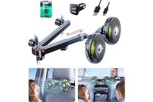 DICMKY Dual Head Car Cooling Fans for Backseat kids with Long Arm, 2000mAh Battery Powered Rechargeable Car Back Seat Headrest Fan for Baby Rear Facing Summer Car Accessories for Sedan Suv Rv Truck