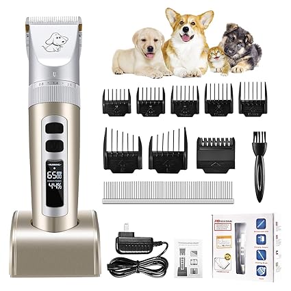 TOPELEK Tierhaarschneider Kit, Keramik Haarschneidemaschine für Hunde/Katze, Wiederaufladbare Schermaschine, Elektrische Hund