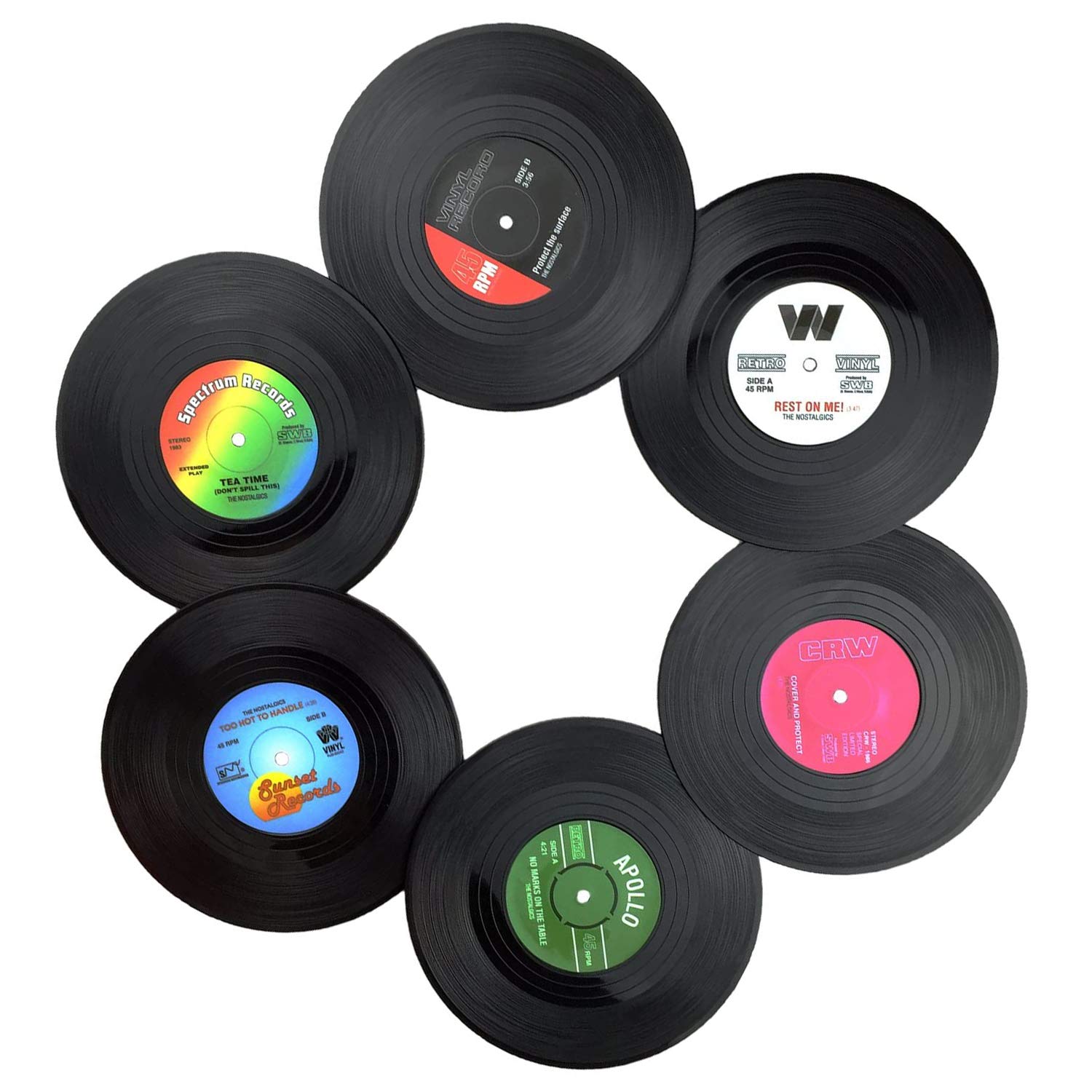 Record Coasters, 6 Pcs Black Retro Vinyl CD Coaster for Drink, Quirky Home Decorative Accessories for Home Pub Mat, Bar Mats for Beer Coffee Tea, Gifts for Music Lovers