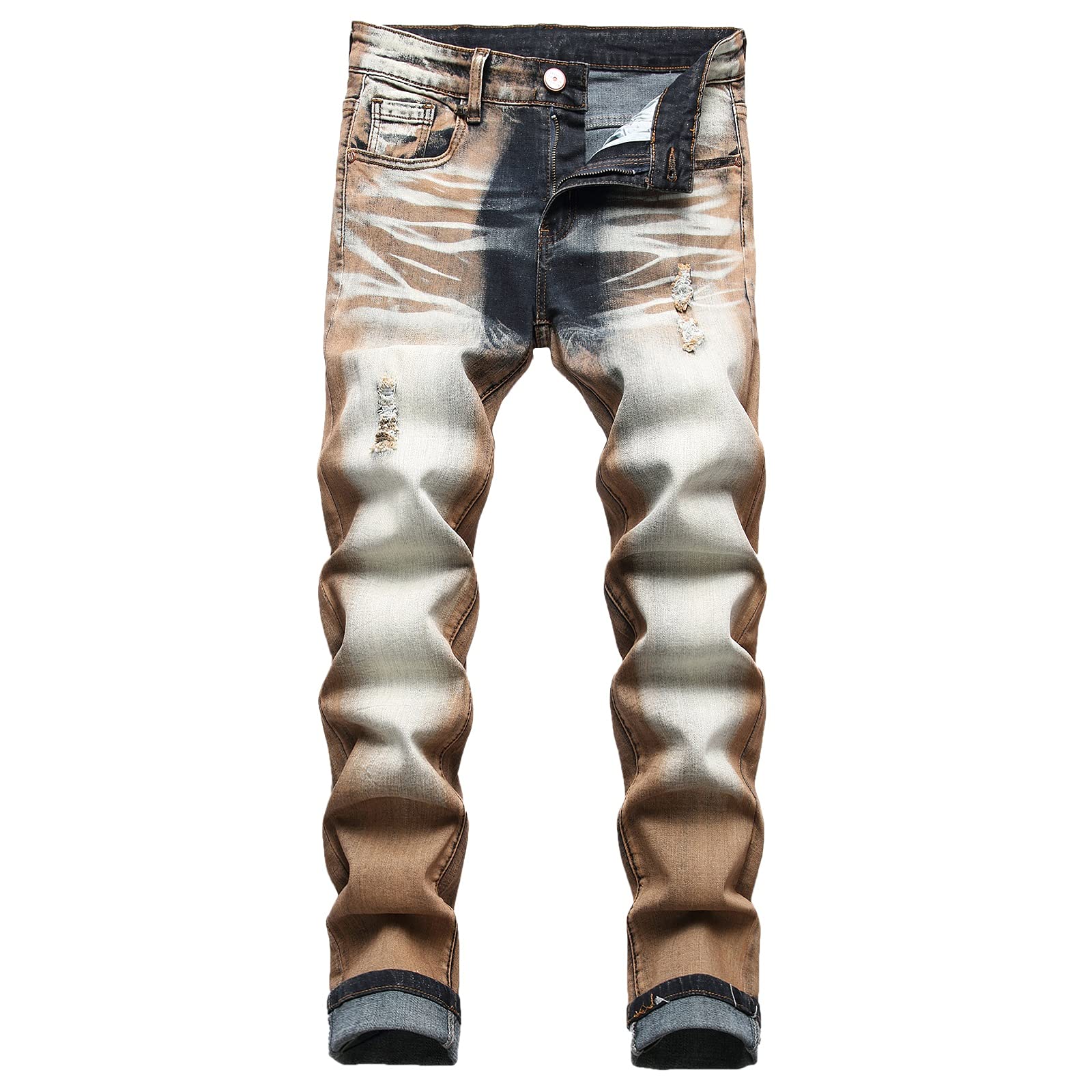 Men's Slim Fit Stretch Jeans Ripped Skinny Jeans for Men, Distressed Straight Leg Fashion Comfort Flex Waist Pants