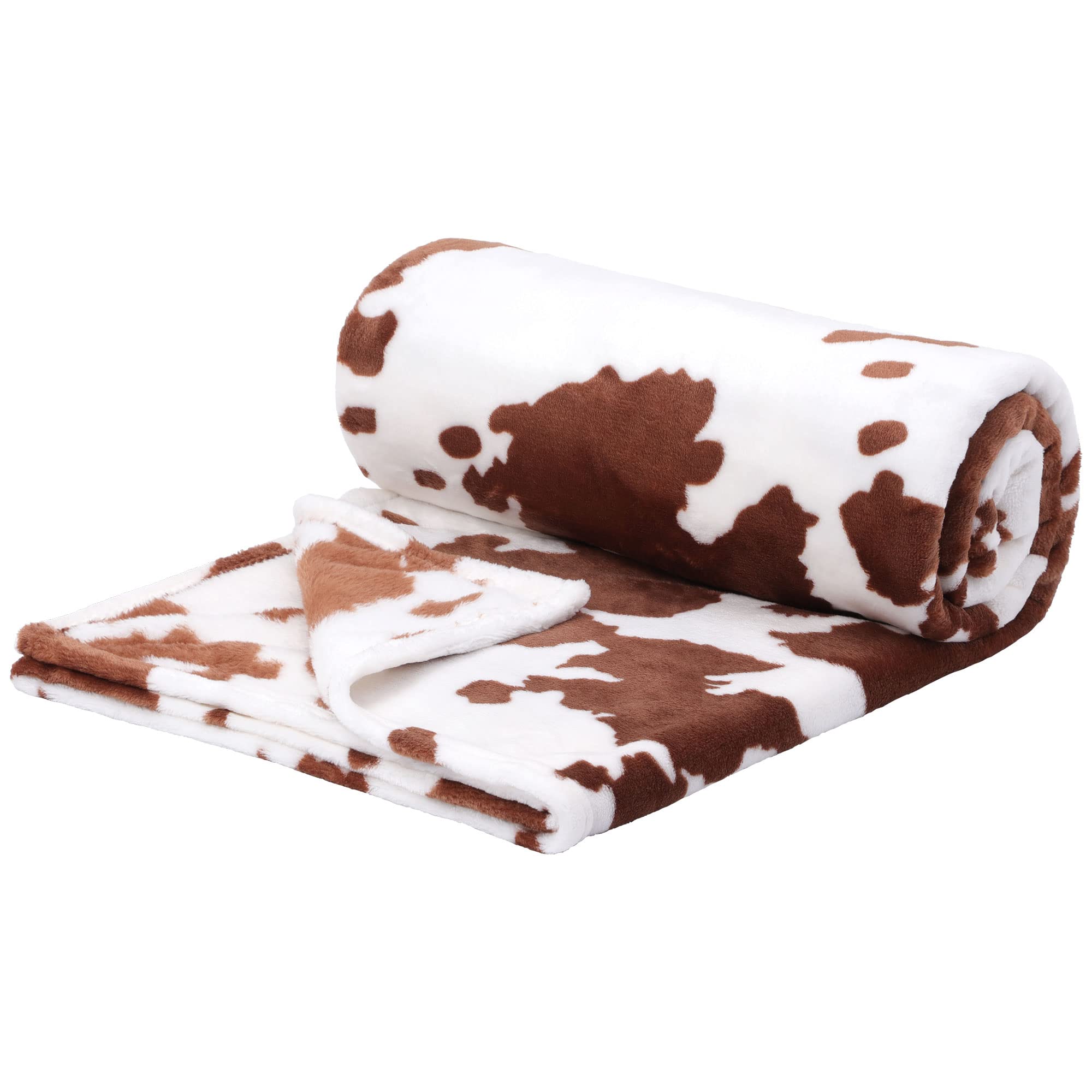 PiccoCasa Cow Printed Blanket, Soft 300GSM Fleece Flannel Throw Blanket Lightweight Cute Comfy Warm Cow Texture Cowhide Blankets for Couch Sofa Bed Office Brown 100 x 130cm
