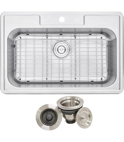 Beleeb 33x22" Drop-in Kitchen Sink Workstation 3D Embossed Surface 18 Gauge 9 Depth Stainless Steel Single Bowl Top Mount With Accessories