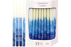 The Dreidel Company Dripless Premium Tapered Hand Decorated Multi Blue Frosted Hanukkah Candles, 45 Hanukkah Candles Premium Quality Wax, 1 Hour Burn Time