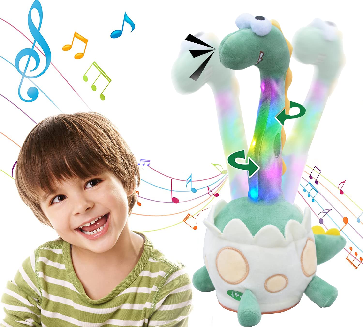 Dancing Talking Cactus Toy Series,Light Up Singing Dancing Dinosaur Plush Toy-Mimicking,Recording,Repeating What You Say Interactive Baby Toys Gifts for Boys Girls Kids & Adults