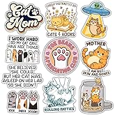 BAVAHA (10pcs) Funny Cat Stickers Cat Mom Sticker Mental Health Decal Animal Lovers Decal Kitty Lovers Gifts Decorations For Kindle Cars Windows Water Bottle Helmet Laptop Tumbler Journaling Scrapbook