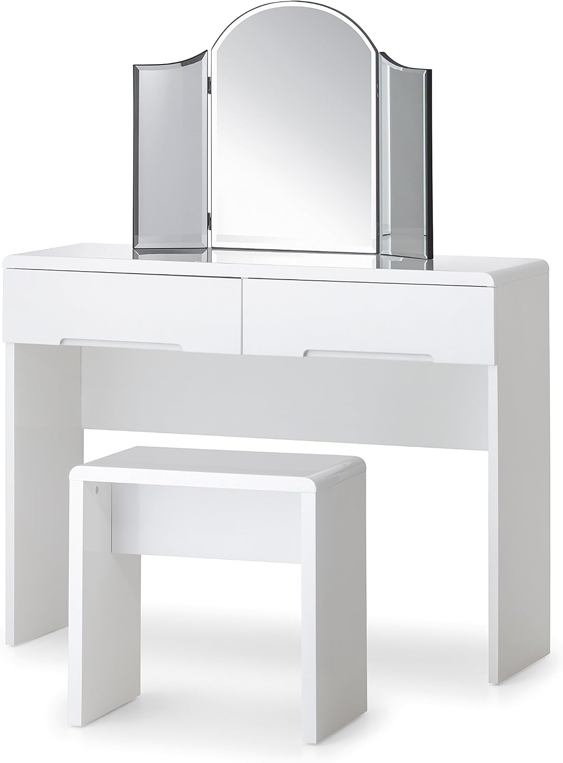 Julian Bowen Manhattan Dressing Table With 2 Drawers - High Gloss White Tables, Height: 77, Width: 100, Depth: 35cm - Image 3
