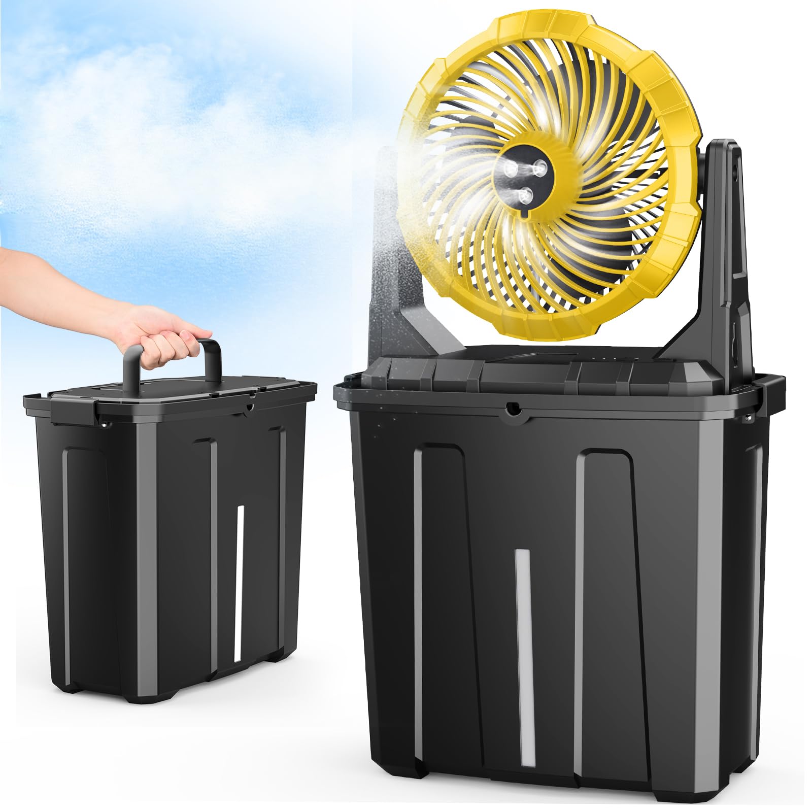 Photo 1 of Ausic Portable Misting Fan - 9L Bucket, 10-inch Outdoor Cooling Fans for Patios/Camping/Beach/Golf etc., 30000mAh USB Rechargeable Battery Powered Floor Water Fan, 3 Strong Winds, 3 Spray Mister