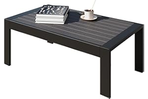 KISS THE WATER All-Weather Aluminum Outdoor Coffee Table, Modern Coffee Table for Outside, Rectangle Patio Coffee Table for Balcony Garden, Black