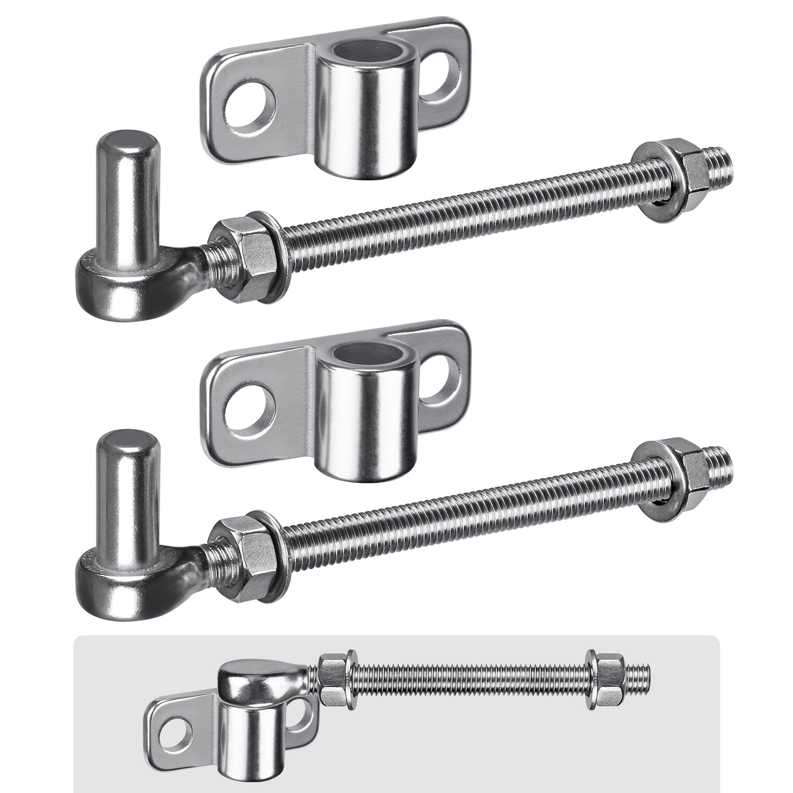 Insaga Gate Hinge M12, 2pcs Heavy Duty 16mm Hook to Bolt Pin Hook Hanger with Horizontal Eye Hinge Plate Garden Gate Hinge Stainless Steel Metal Hardware for Farm Gate/Wooden Fence/Driveway, 150mm