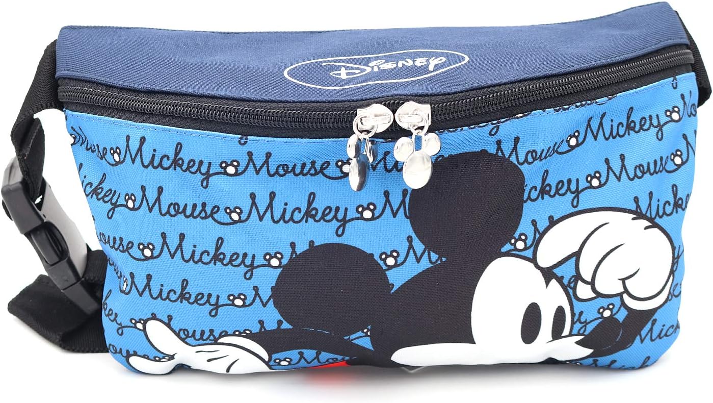 Disney Mickey Minnie Mouse Zippered Waist Fanny Pack Belly Bag for Travel Belt Bag (Blue Mickey)