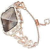 WINGLE Bling Band and Case for Apple Watch Band Series 11 10 46mm Women, Luxury Sparkle Rhinestone Crystal Metal Band Designer Chain Bracelet with Diamond Screen Protector Case, 46 mm Rose Gold