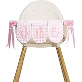 Pink Gingham Bow One High Chair Banner - Pink Bow One Banner,Coquette First/1st Birthday Decoration,First Birthday Smash Photo Prop (bow-1)