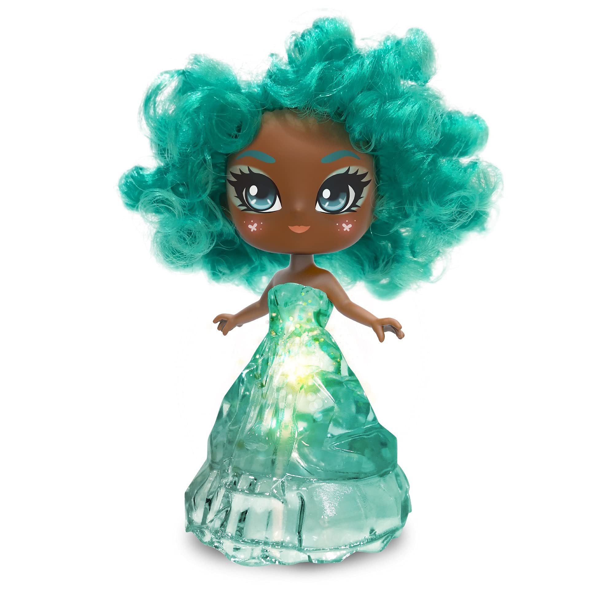 Skyrocket Crystalina Dolls - Turquoise, Girls Collectable Toy with Colour Changing LED Dress and Amulet Necklace, Suitable for Girls and Boys Age 3 and Above