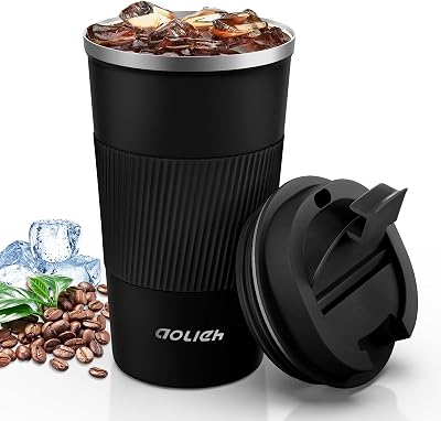 Aolieh Travel Mug 510 ml Insulated Stainless Steel with Leak-Resistant Lid Black