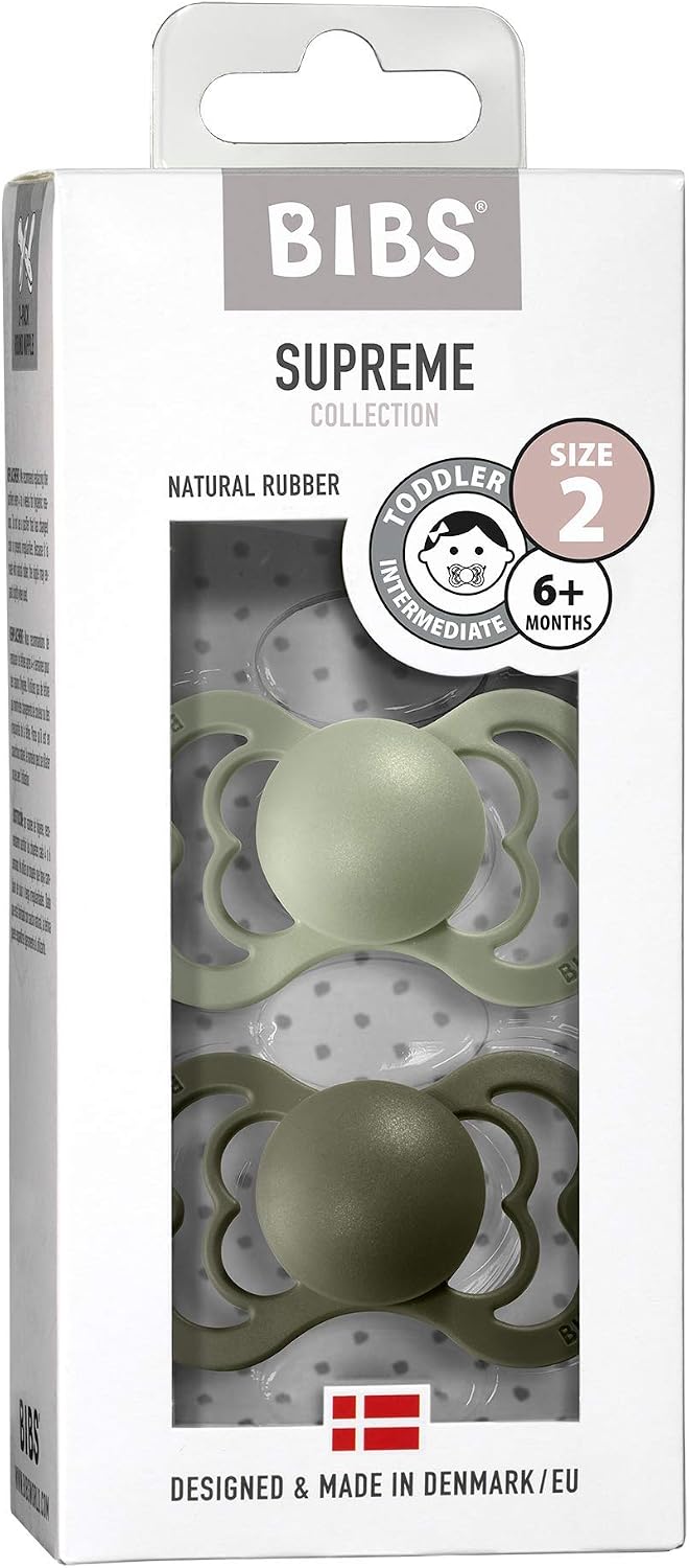 BIBS Supreme Soother 2-Pack, BPA Free Dummy Pacifier, Symmetrical Nipple. Natural Rubber Latex, Size 2 (6-18 Months), Sage/Hunter Green - Image 4