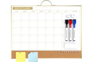 ARCOBIS Dry Erase Calendar with Cork Board for Wall, 12"x16" Magnetic Monthly Calendar Whiteboard with Gold Frame, Double-Sided Planner & White Board for Home, Office, School