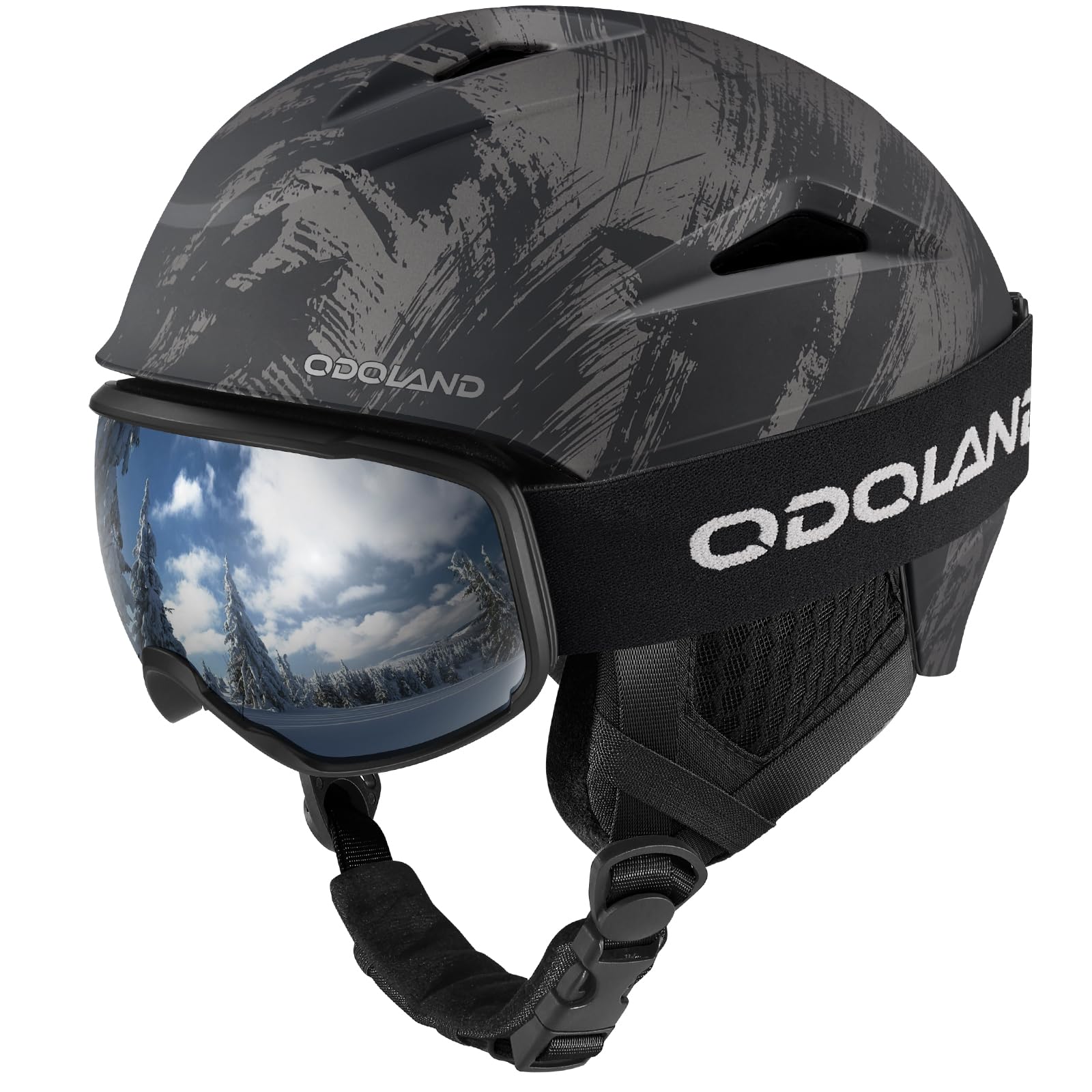 Odoland Snowboard Helmet, Ski Helmet with Ski Goggles for Adults, Durable PC Shell & EPS Foam, Safety Snow Helmets Goggles for Men Women Youth, Rock Black, S Image