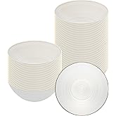 Restaurantware Plastic Bowls 20 Pcs 16 oz Gold Rimmed Disposable Soup Bowls Heavy-Duty White Translucent Rippled Dinnerware Containers for Party, Desserts, Salads, Snacks, and Catering