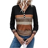 winkbay Women's Color Block Button Front Tops Fall V Neck Long Sleeve Dressy Casual Henley Shirts