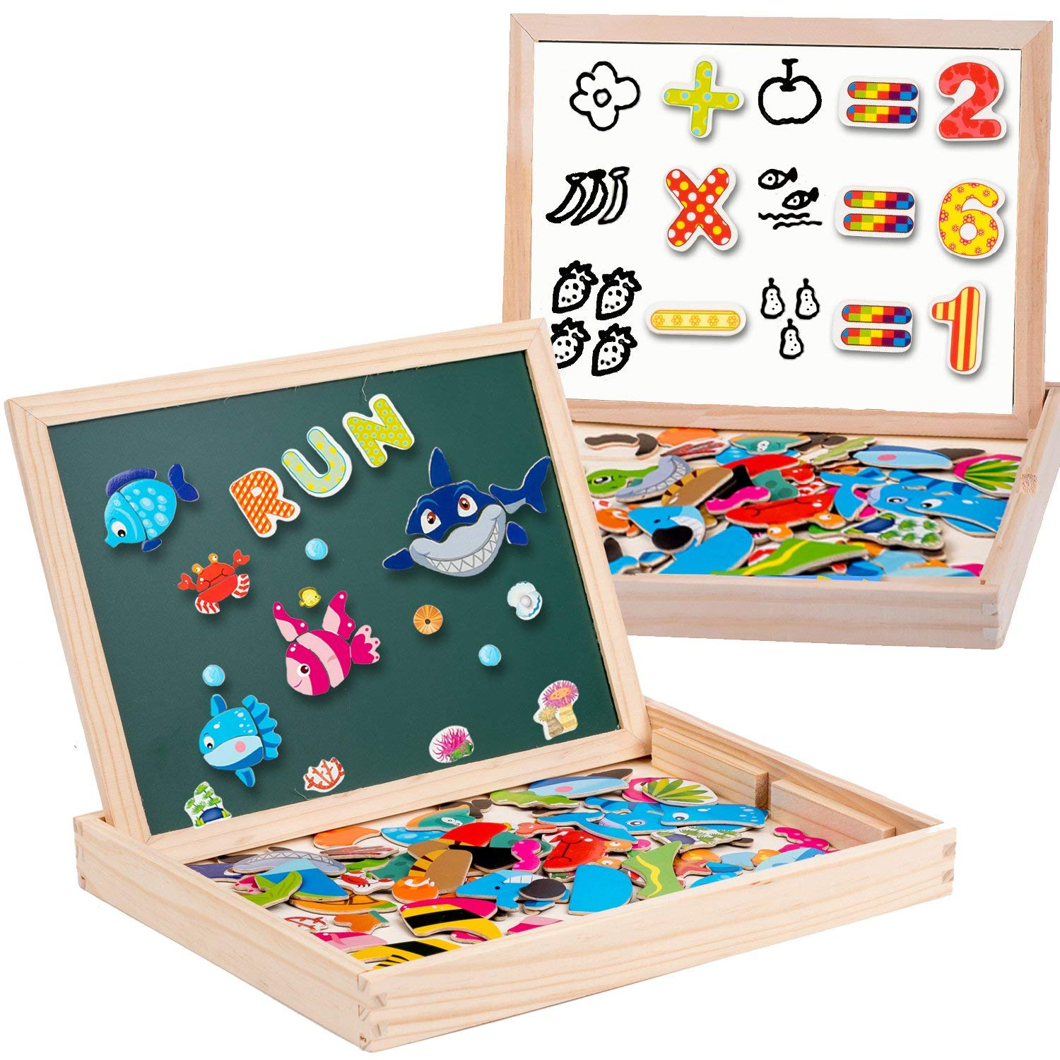 MOVEONSTEP Magnetic Jigsaw Puzzles with Magnetic Numbers and Alphabet Game Total 135 Pieces Double Sided Magnetic Drawing Board Ocean Theme for Children Age 3+