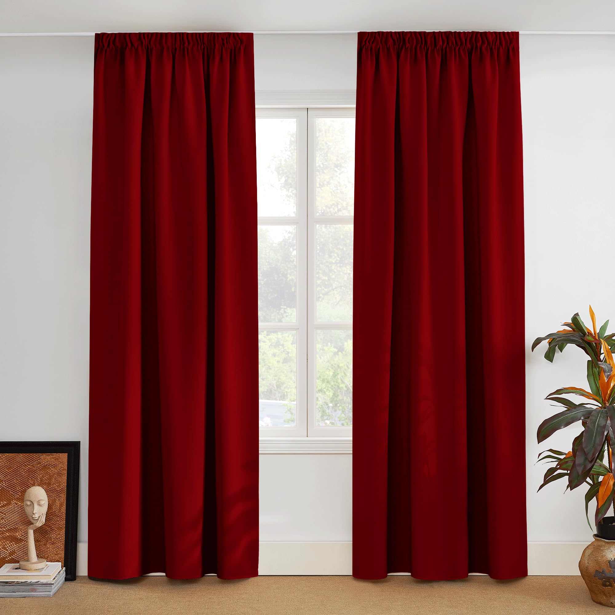 PONY DANCE Thermal Curtains Living Room Opaque Curtains for Rail Curtains Bedroom 2 Pieces Blackout Curtain Room Curtains Windows 228 x 228 cm, Red — image 1