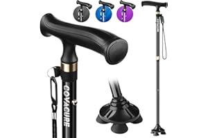 COVACURE Walking Cane for Men & Women - Foldable, Adjustable-[Seniors Friendly]-Walking Canes with Heavy Duty Pivot Large Base, Aluminum Alloy Walking Stick with Carry Bag for Seniors & Adults