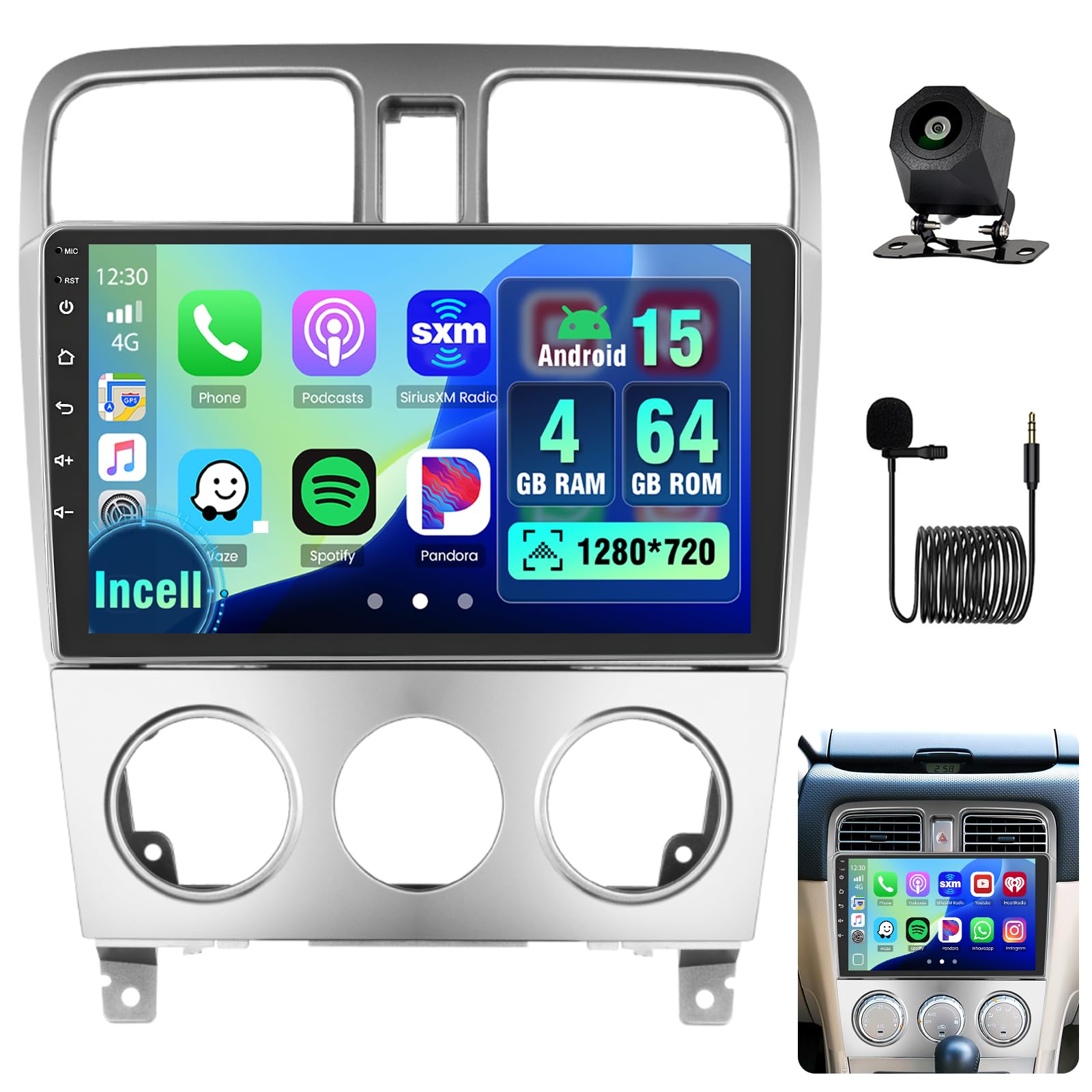Photo 1 of [4+64G] for Subaru Forester 2004-2008 Hikity Android 15 Car Stereo, 9 Inch Touchscreen Radio Carplay/Android Auto GPS Navigation/WiFi/Bluetooth/AHD Backup Camera