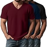 Huukeay 3 Pack Men's Big and Tall Shirts V Neck Waffle Short Sleeve Tops Workout Casual Summer Tees with Pocket