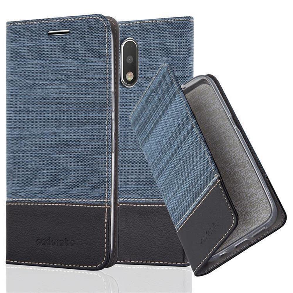 cadorabo - Book Style Wallet for Motorola MOTO G4 PLUS with Stand Function, Card Slot and invisible Magnetic Closure in Fabric-Fauxleather Design - Etui Case Cover Protection in DARK-BLUE-BLACK