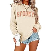 QAUN Halloween Sweatshirts Women: Spooky Season Sweatershirt Ghost Shirts Fall Sweater Pullover Top