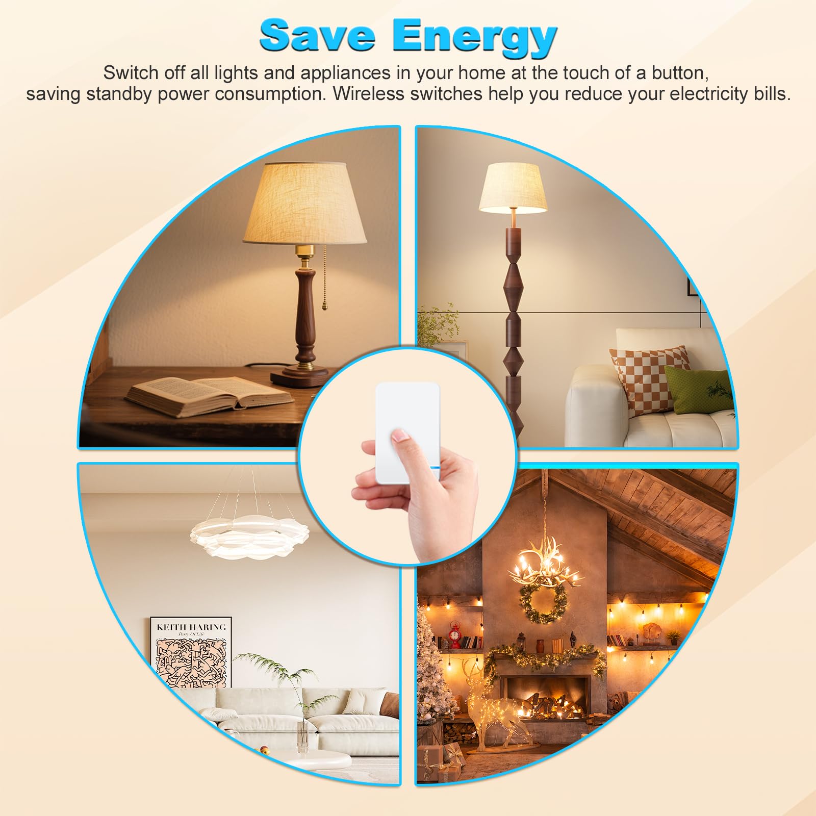 Funkschalter 230V, NineLeaf MiNi Lichtschalter Funk mit Fernbedienung, Einfache Installation, Reichweite der Fernbedienung 100m, IP66 Wasserdicht Tragbarer Kabelloser Schalter für 1000W Lampe 7